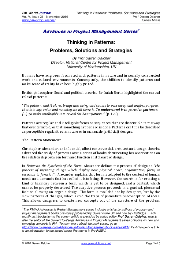 (PDF) Thinking in Patterns : Problems, Solutions and Strategies