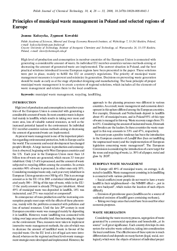 (PDF) Principles of municipal waste management in Poland and selected ...