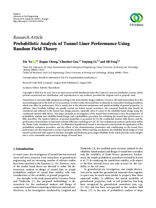 (PDF) Probabilistic Analysis of Tunnel Liner Performance Using Random ...