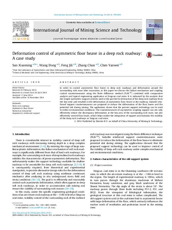 (PDF) Deformation control of asymmetric floor heave in a deep rock ...
