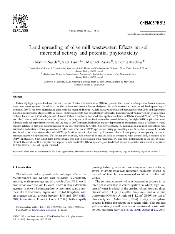 (PDF) Land spreading of olive mill wastewater: Effects on soil ...