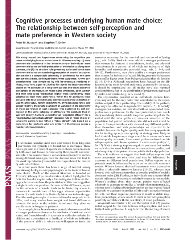 (PDF) Cognitive processes underlying human mate choice: The ...
