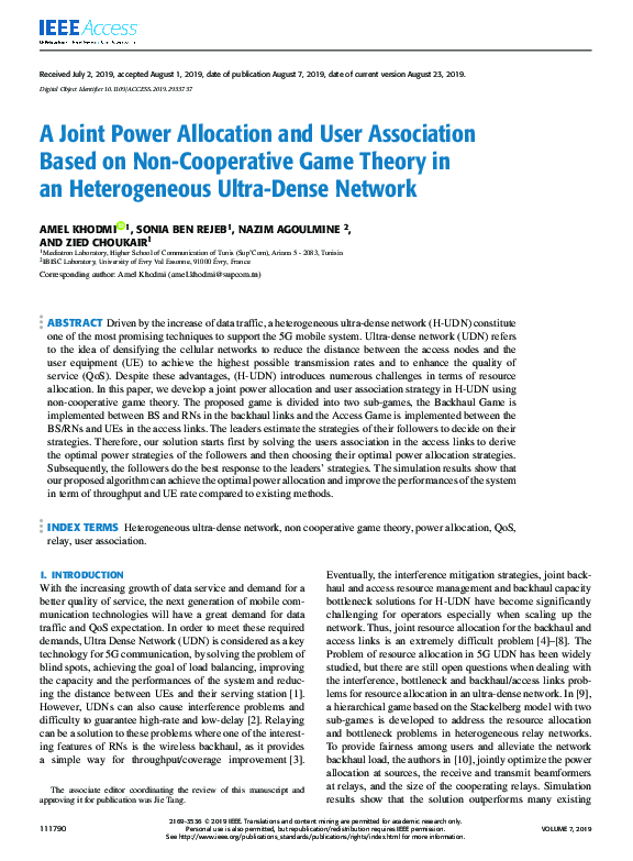(PDF) A Joint Power Allocation and User Association Based on Non ...
