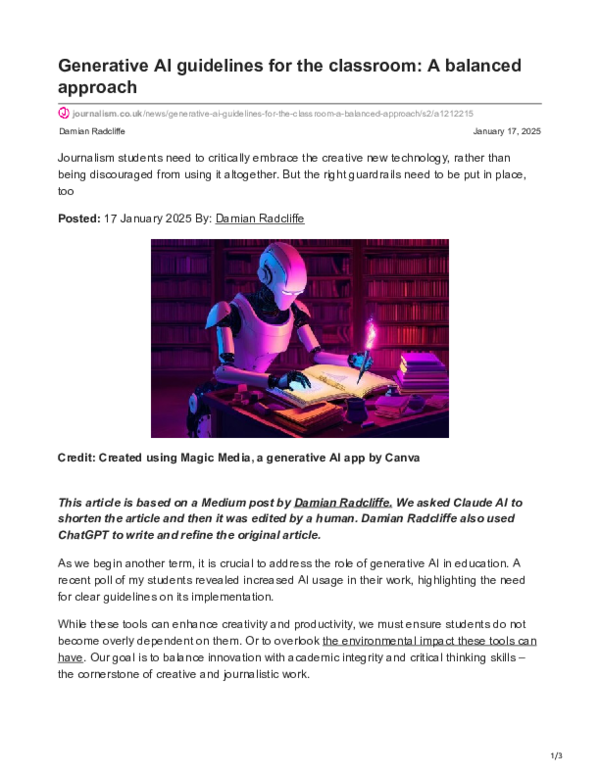 (PDF) Generative AI guidelines for the classroom A balanced approach