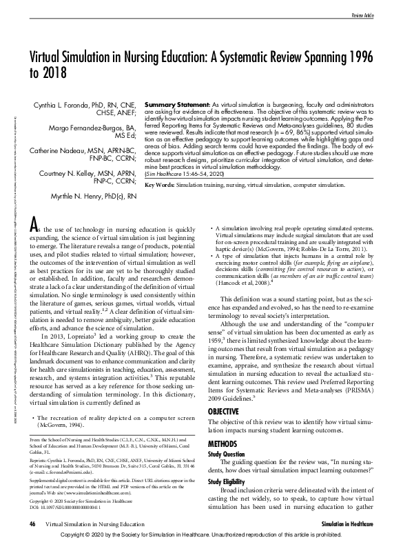 (PDF) Virtual Simulation in Nursing Education: A Systematic Review ...