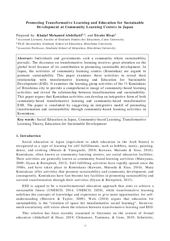 (PDF) Promoting Transformative Learning and Education for Sustainable ...