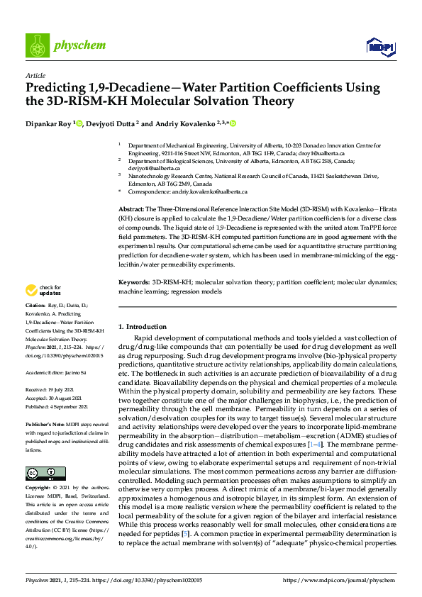 (PDF) Predicting 1,9-Decadiene−Water Partition Coefficients Using the ...
