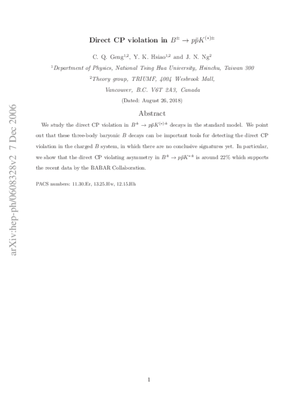 (PDF) DirectCPViolation inB∓→pp¯K(*)±