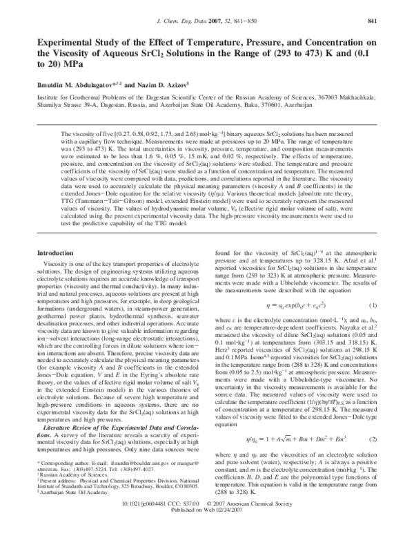 (PDF) Experimental Study of the Effect of Temperature, Pressure and ...