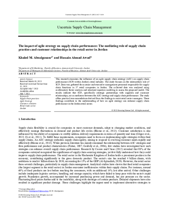 (PDF) The impact of agile strategy on supply chain performance: The ...