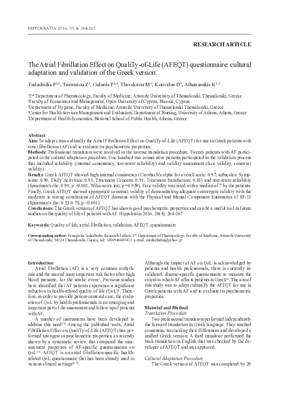 (PDF) The Atrial Fibrillation Effect on QualiTy-of-Life (AFEQT ...