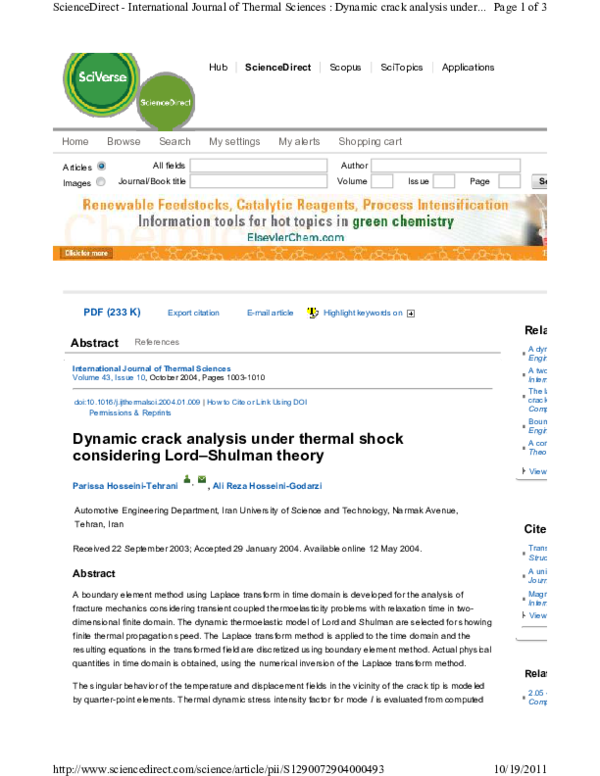 (PDF) Dynamic crack analysis under thermal shock considering Lord ...
