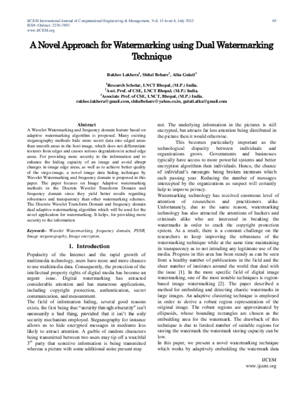 (PDF) A Novel Approach for Watermarking using Dual Watermarking Technique