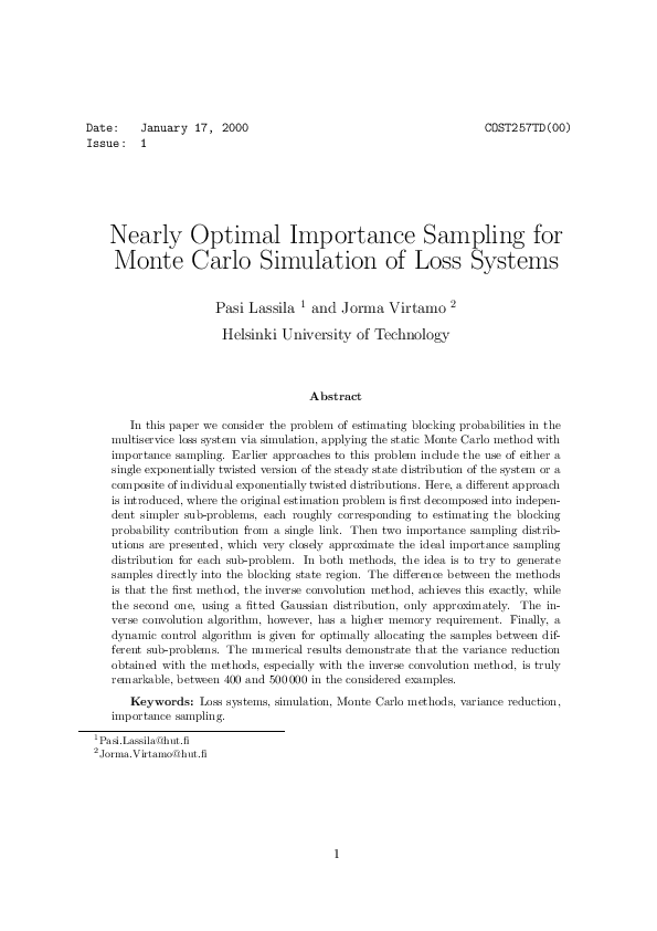 (PDF) Nearly optimal importance sampling for Monte Carlo simulation of ...