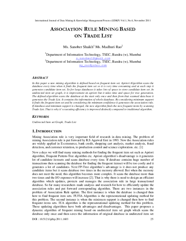 (PDF) Association Rule Mining Based On Trade List