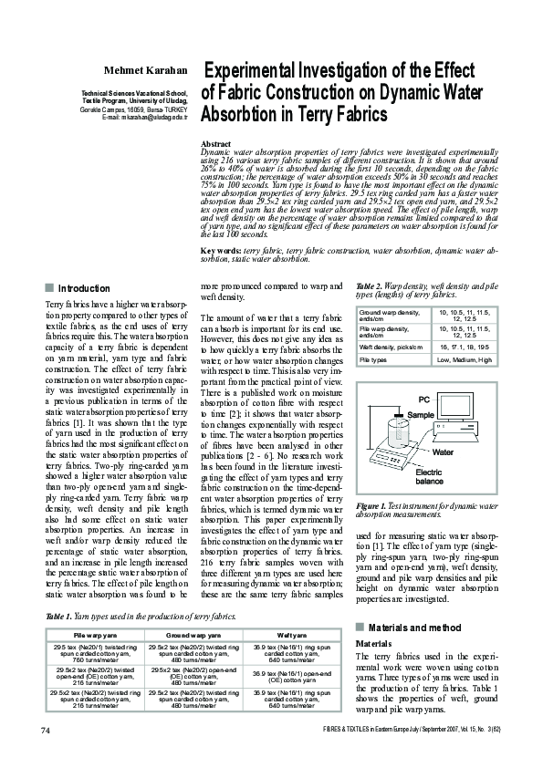(PDF) Experimental Investigation of the Effect of Fabric Construction ...