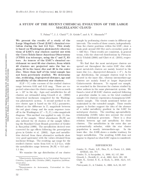(PDF) A study of the recent chemical evolution of the Large Magellanic ...