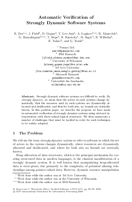 (PDF) Automatic Verification of Strongly Dynamic Software Systems