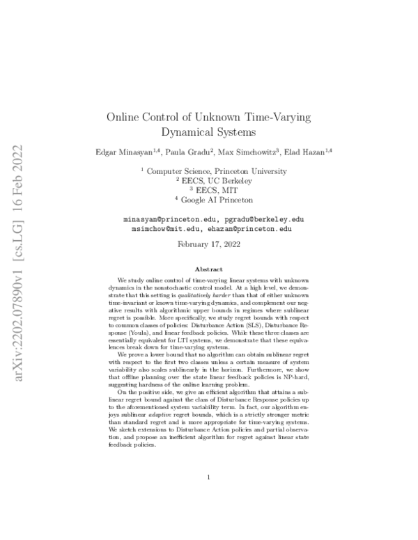 (PDF) Online Control of Unknown Time-Varying Dynamical Systems