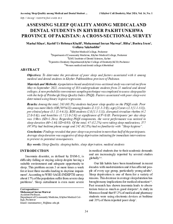 (PDF) Assessing Sleep Quality Among Medical and Dental Students in ...