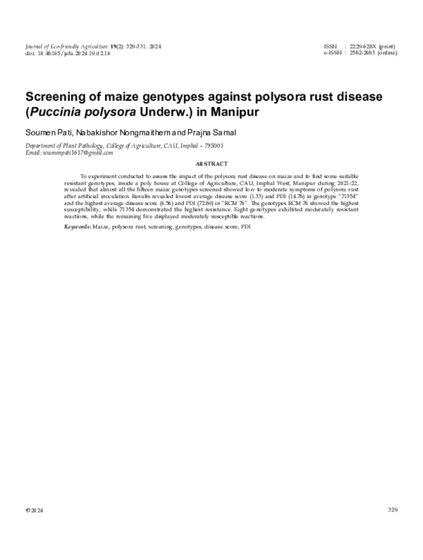(PDF) Screening of maize genotypes against polysora rust disease ...