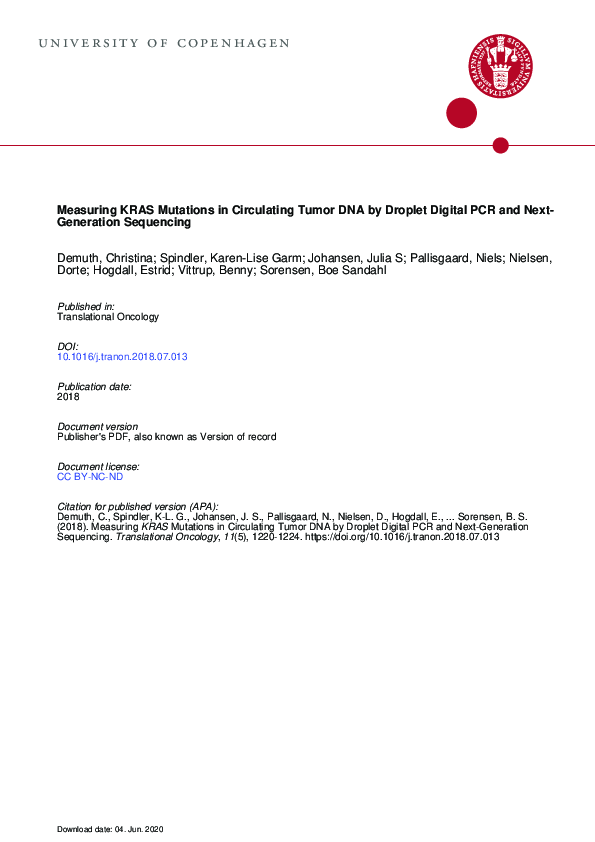 (PDF) Measuring KRAS Mutations in Circulating Tumor DNA by Droplet ...