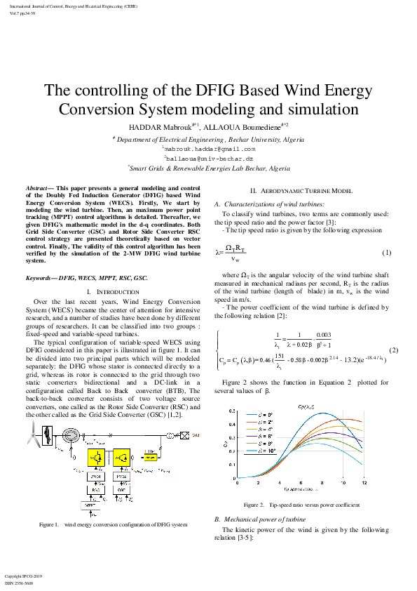 (PDF) The controlling of the DFIG Based Wind Energy Conversion System ...