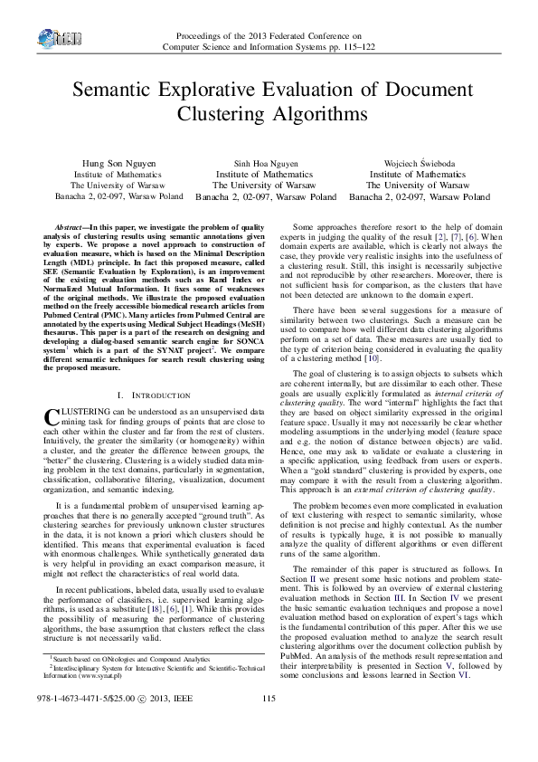 (PDF) Semantic explorative evaluation of document clustering algorithms