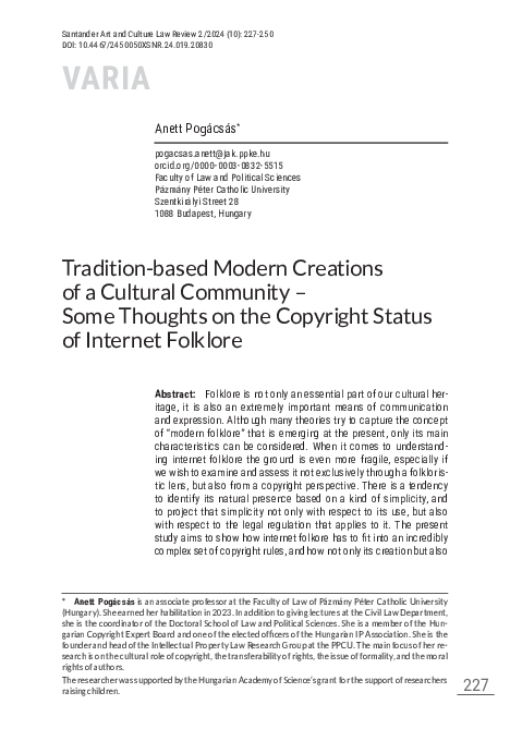 (PDF) Tradition-based Modern Creations of a Cultural Community -Some ...