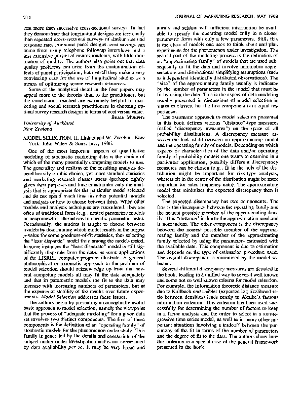 (PDF) Book Review: Model Selection