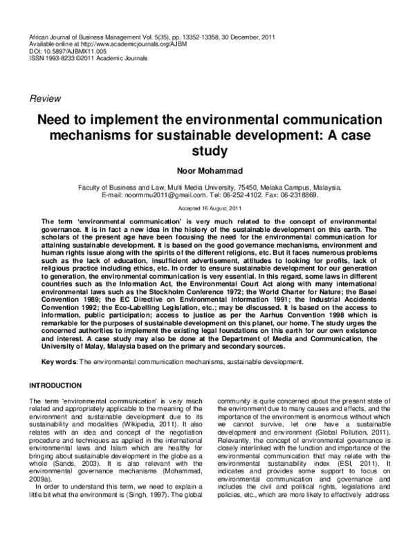 (PDF) Need to implement the environmental communication mechanisms for ...