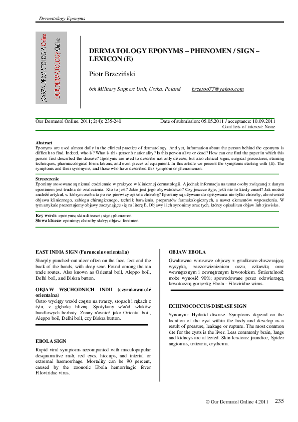 (PDF) Dermatology eponyms – phenomen / sign – Lexicon (E)