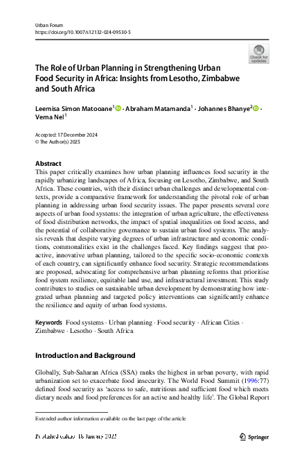 (PDF) The Role of Urban Planning in Strengthening Urban Food Security ...