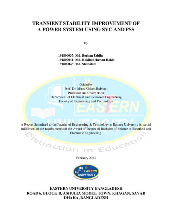 (PDF) Transient Stability Improvement of a Power System using SVC and PSS