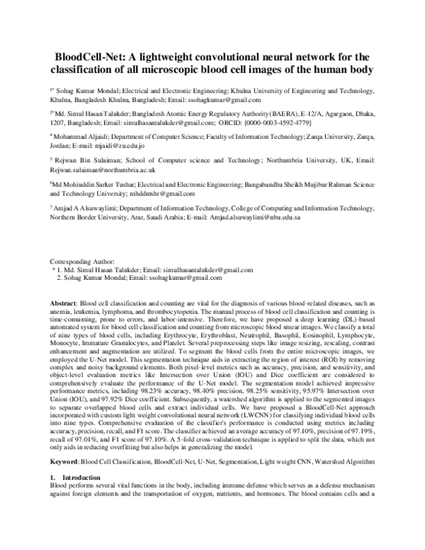 (PDF) BloodCell-Net: A lightweight convolutional neural network for the ...