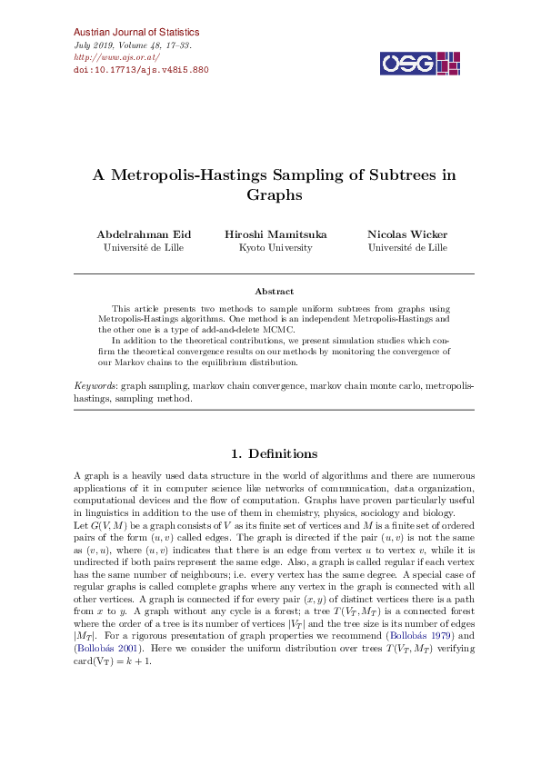 (PDF) A Metropolis-Hastings Sampling of Subtrees in Graphs