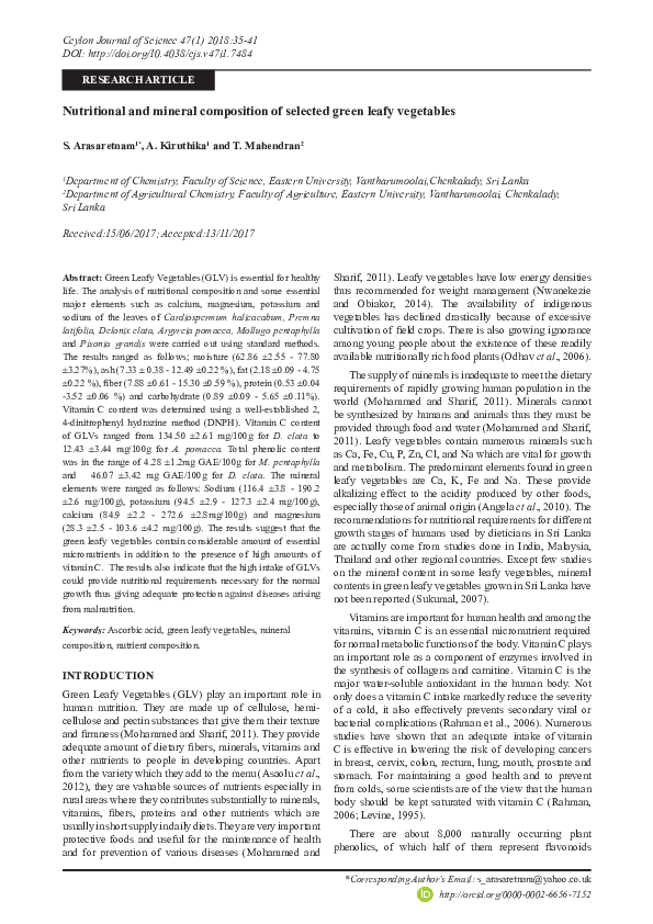 (PDF) Nutritional and mineral composition of selected green leafy ...