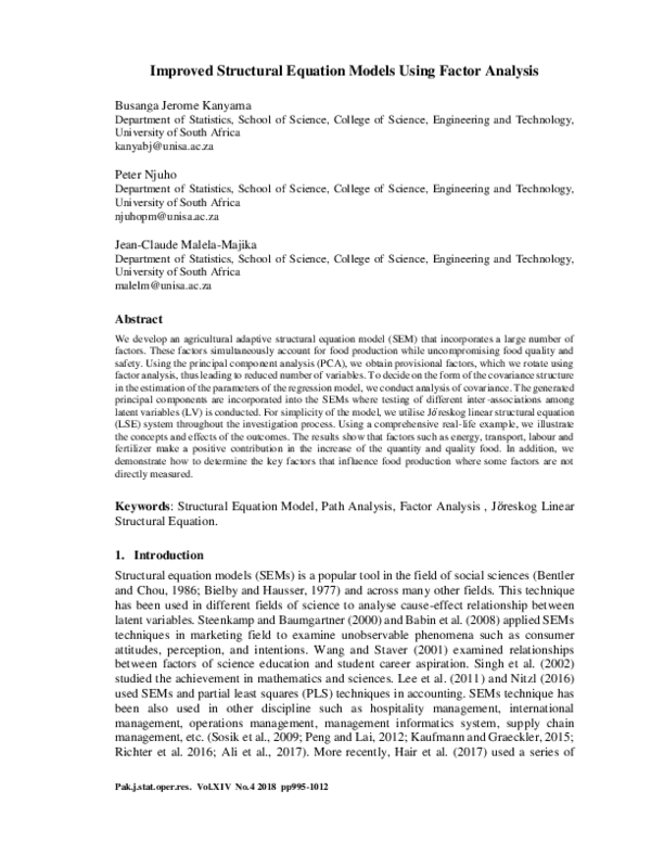 (PDF) Improved Structural Equation Models Using Factor Analysis