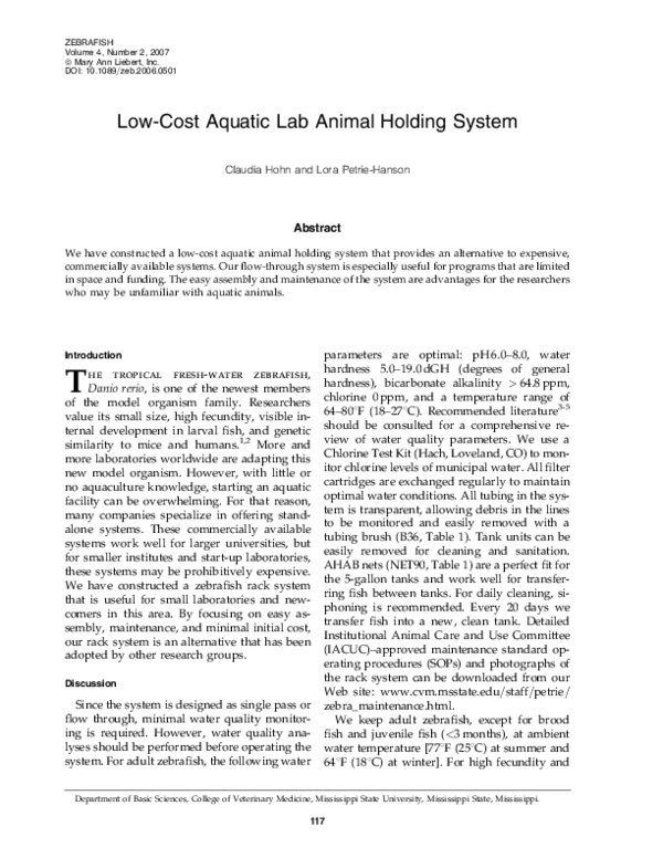 (PDF) Low-Cost Aquatic Lab Animal Holding System