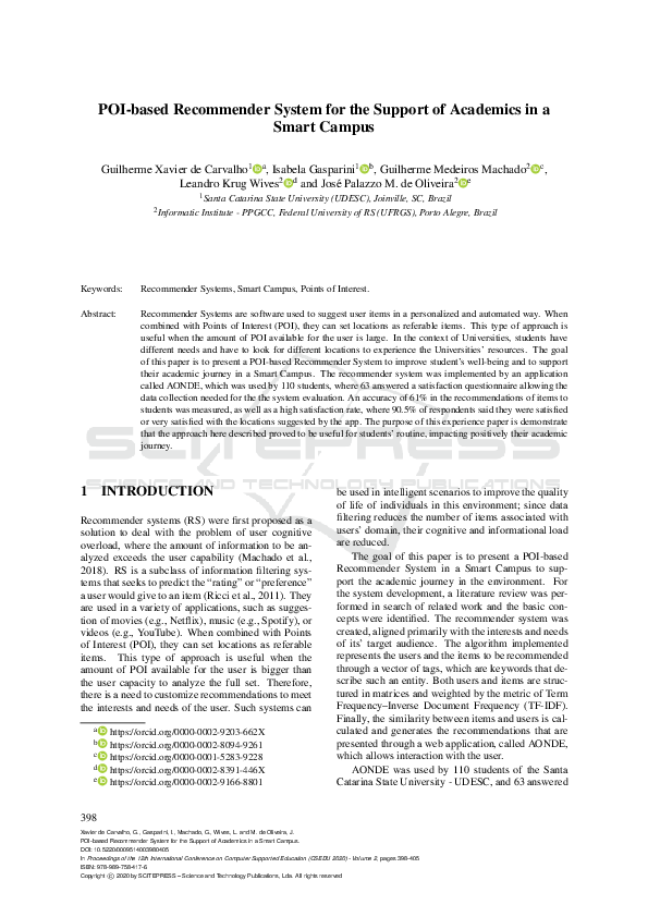 (PDF) POI-based Recommender System for the Support of Academics in a ...
