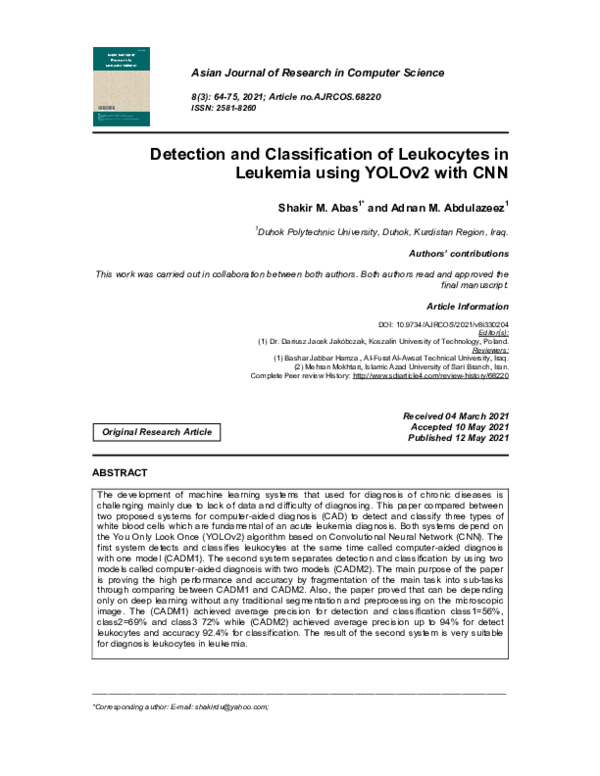 (PDF) Detection and Classification of Leukocytes in Leukemia using ...