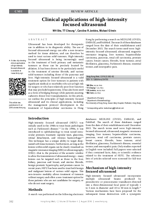(PDF) Clinical applications of high-intensity focused ultrasound