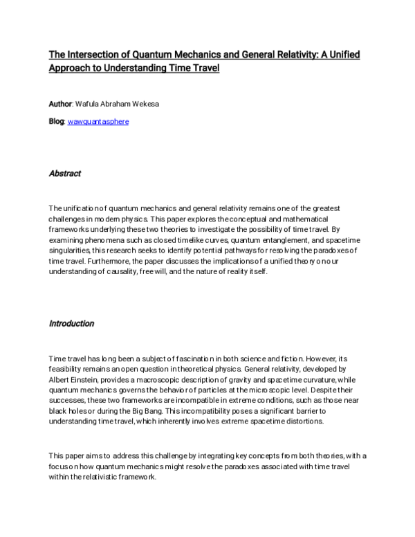 (PDF) The Intersection of Quantum Mechanics and General Relativity: A ...