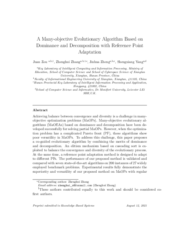 (PDF) A many-objective evolutionary algorithm based on dominance and ...