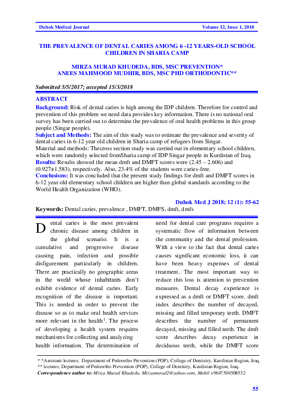 (PDF) The Prevalence of Dental Caries Among 6 -12 Years-Old School ...