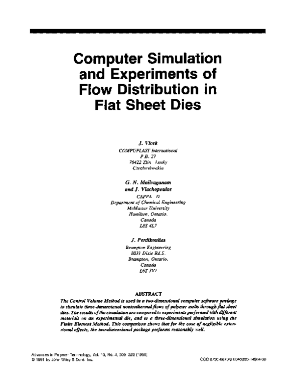 (PDF) Computer simulation and experiments of flow distribution in flat ...