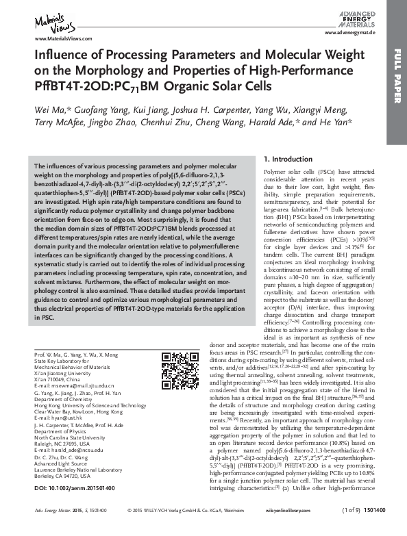 (PDF) Influence of processing parameters and molecular weight on the ...