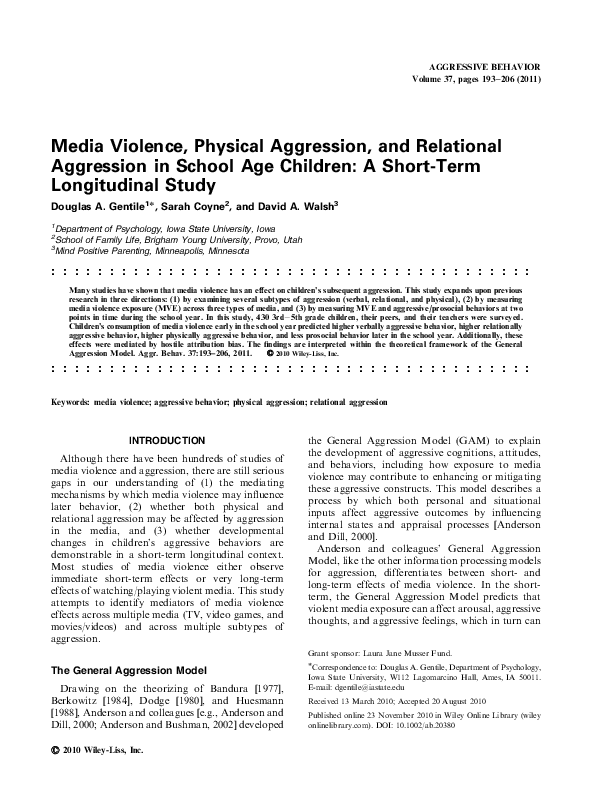 (PDF) Media violence, physical aggression, and relational aggression in ...