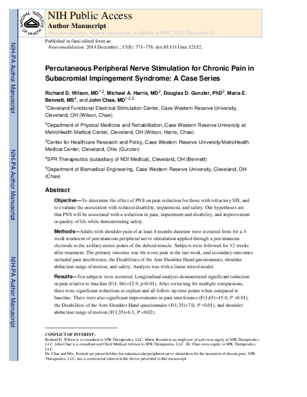 (PDF) Percutaneous Peripheral Nerve Stimulation for Chronic Pain in ...
