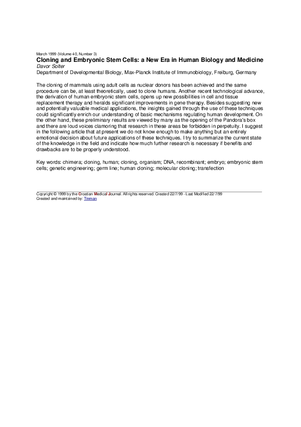 (PDF) Cloning and embryonic stem cells: a new era in human biology and ...